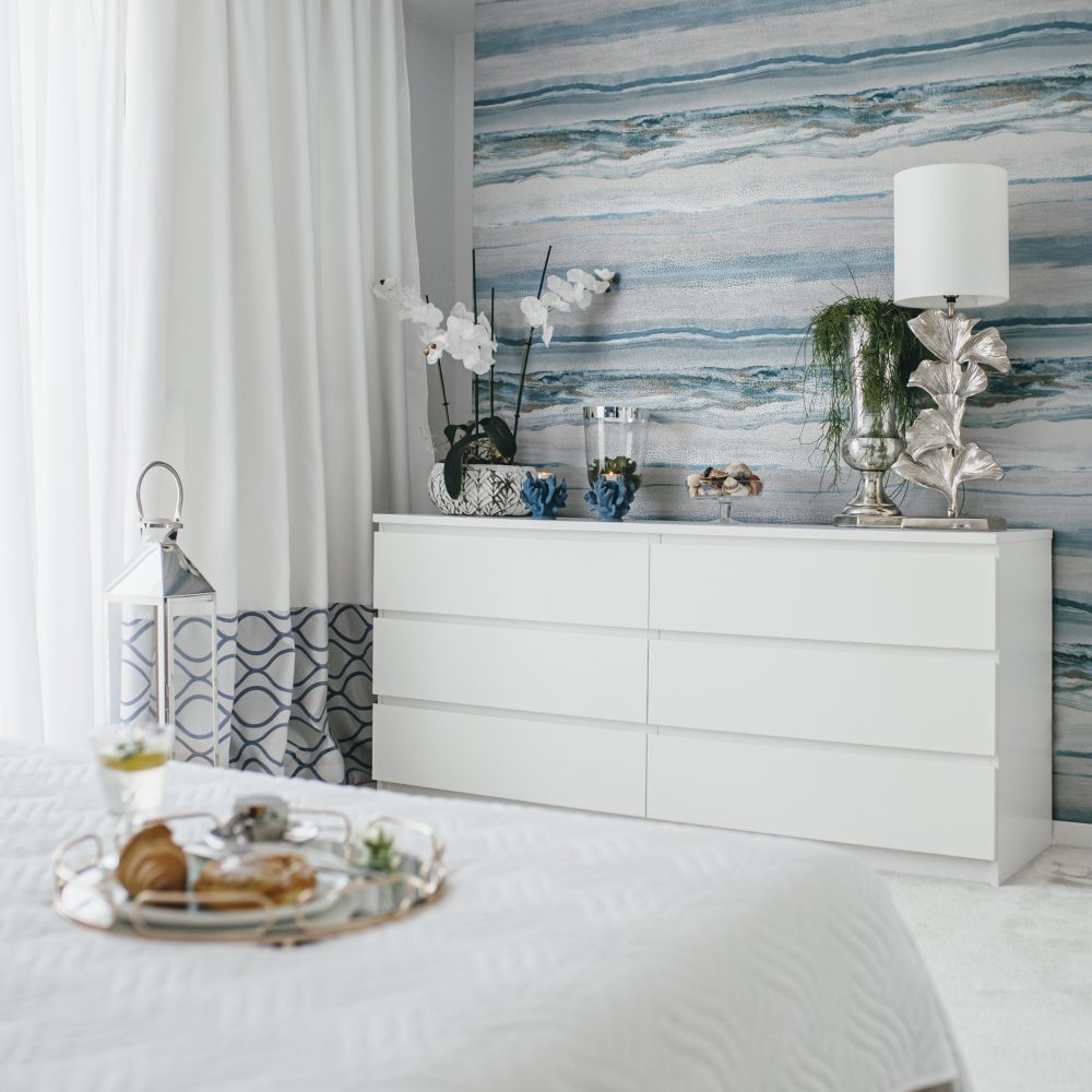 minterior miszczyk interior projekt sypialni styl hampton niebieska