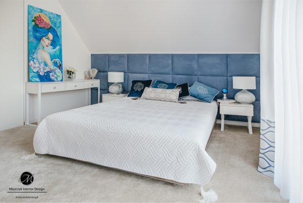 Minterior miszczyk interior projektowanie wnetrz  sypialnia w stylu Hampton nowoczesne art deco