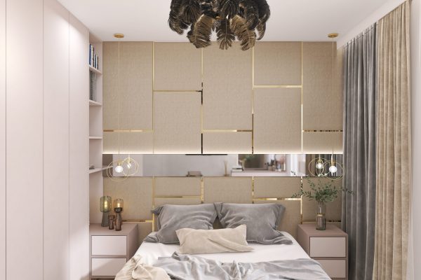 Sypialnia minterior luksusowy zaglowek lampa z piorami projektowanie 2 scaled