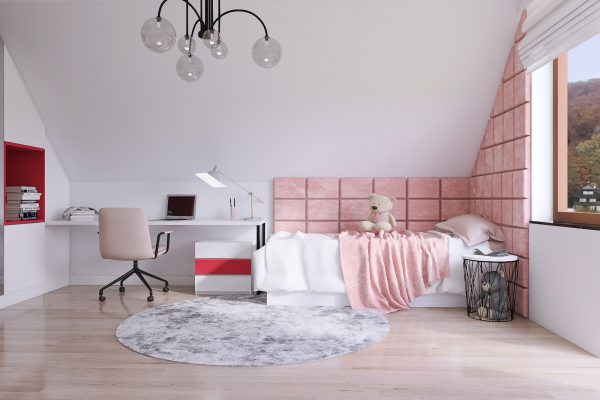 minterior projektowanie wnetrz pokoj dziewczynki sypialnia ksiezniczki pastelowe kolory na poddaszu 2